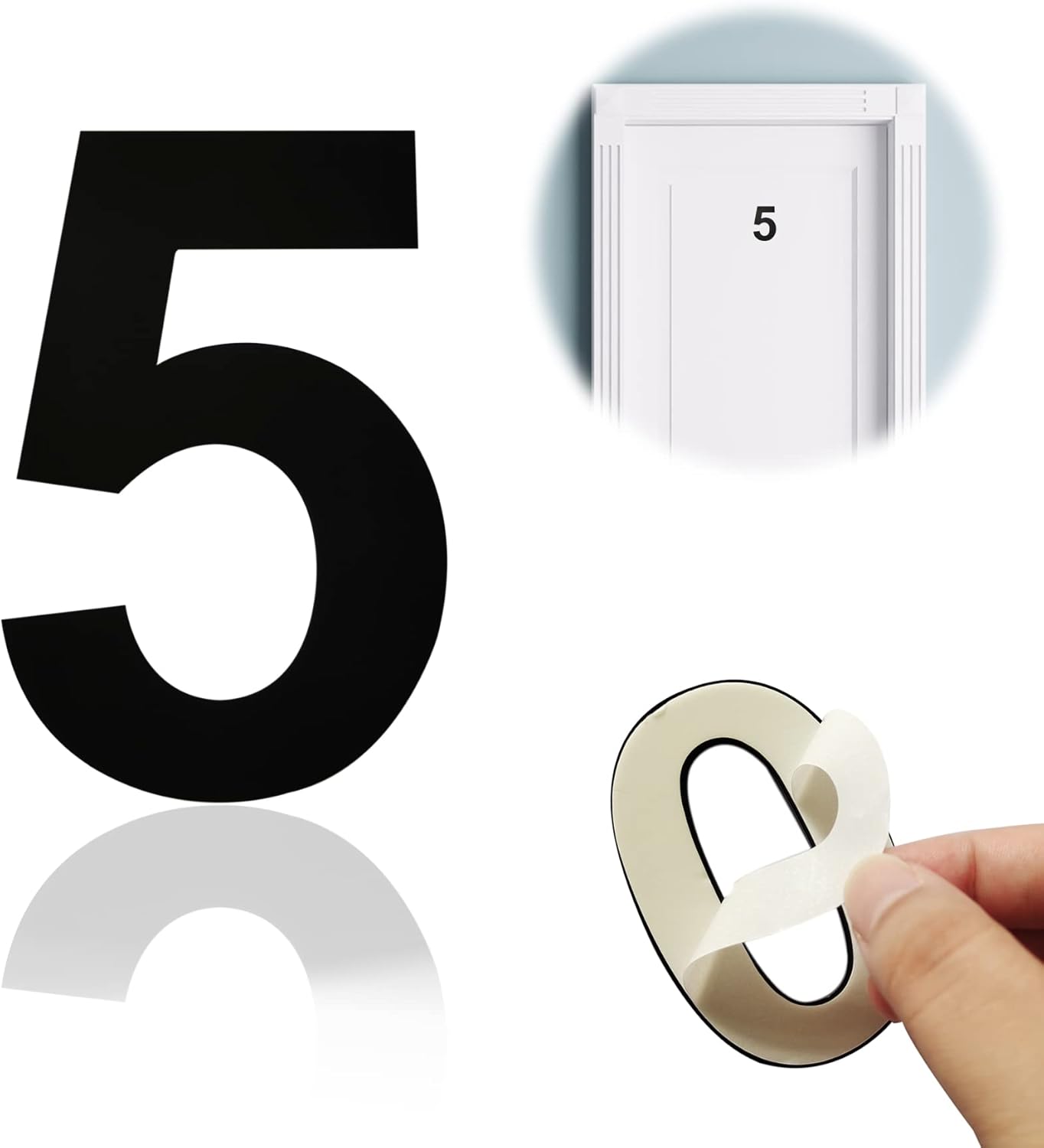 BetLight 3 inch Self-Adhesive House Numbers/Stainless Steel Sticker Mailbox Numbers/Black/Number 5