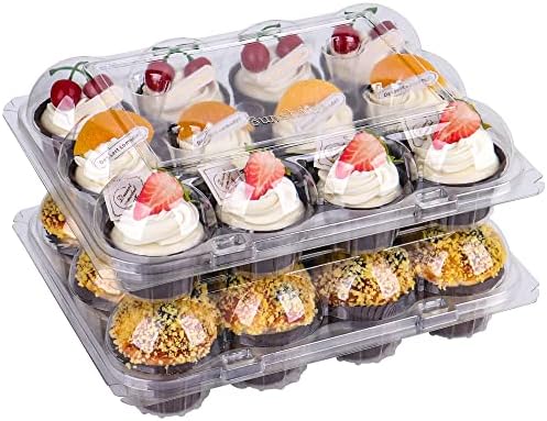 AUKUS Cupcake Containers 12 count, Cupcake Boxes 12 Count, Deep Dome, Stackable & Disposable (Pack of 12)