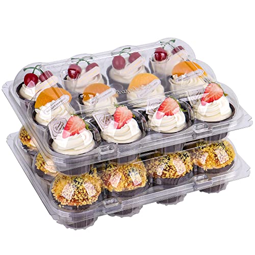 Aukus Cupcake Containers 12 Count, Cupcake Boxes 12 Count, Deep Dome, Stackable & Disposable (Pack Of 12) #TOP2