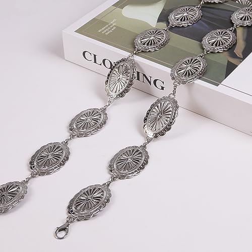 Bomai Women Western Oval Concho Chain Belt Adjustable Turquoise Metal Waist Chain Belt For Jeans Or Dresses #TOP3