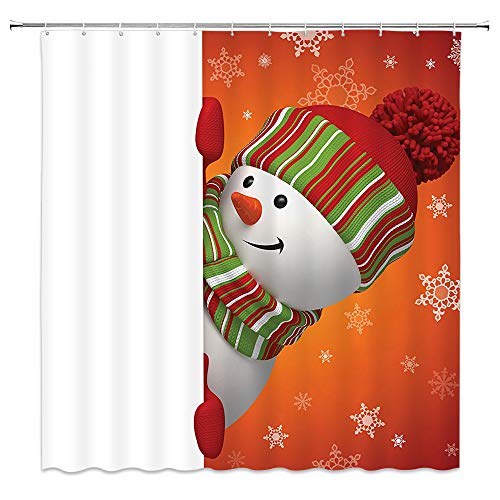 Noël Rideau de douche décor mignon Bonhomme de neige Merry sur le thème de Noël Festive de salle de bain Rideau Décor lavable en machine résistant aux moisissures avec crochets 177,8 x 177,8 cm A 3798 Cover