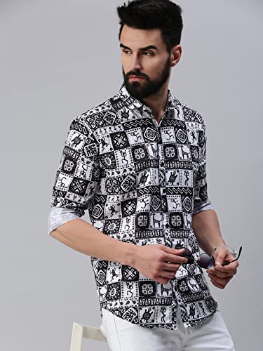 Image of RodZen Men's Sanganeri Printed Regular Fit Cotton Casual Shirt with Spread Collar & Full Sleeves