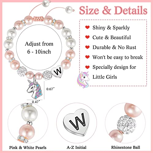 Hidepoo Girls Bracelet Unicorns Gifts For Girls, Pearl Heart W Initial Charm Unicorn Bracelets For Teen Girls Rainbow Cz Unicorn Gifts Bracelets For Girls Birthday Unicorn Gifts Little Girls Jewelry #TOP5