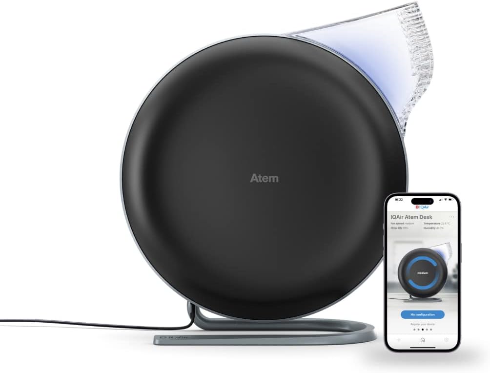 IQAirAtem Desk Air Purifier for Home, Office, Desktop, Small Room or Personal Space up to 150 sq ft
