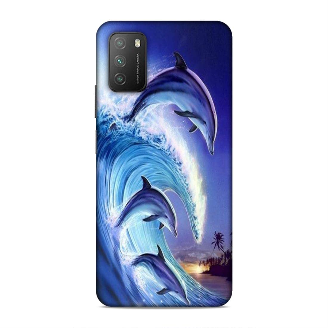 LETAPS® Printed Mobile Back Hard Case Cover for Xiaomi Poco M3 | Dolphins, Sea Love, Water Animal, Sea Waves-2212