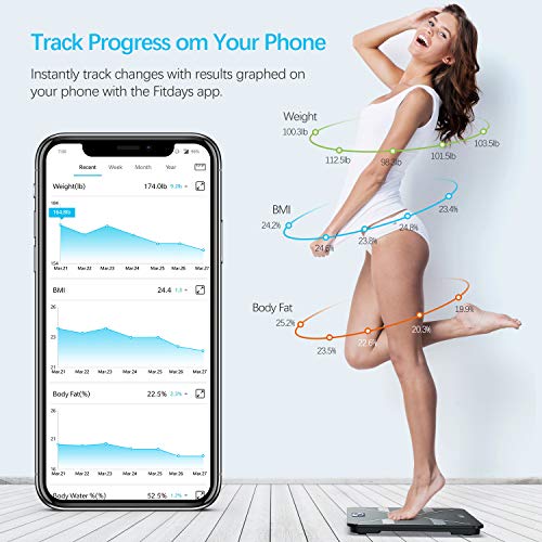 HOMEVER Scales for Body Weight, Smart Weight Scale with Bluetooth, BMI Bathroom Scales Digital Weight and Body Fat, Body Fat Scale with Smartphone APP, 8mm Tempered Glass Platform, 400 lbs - Black - Thumbnail 7