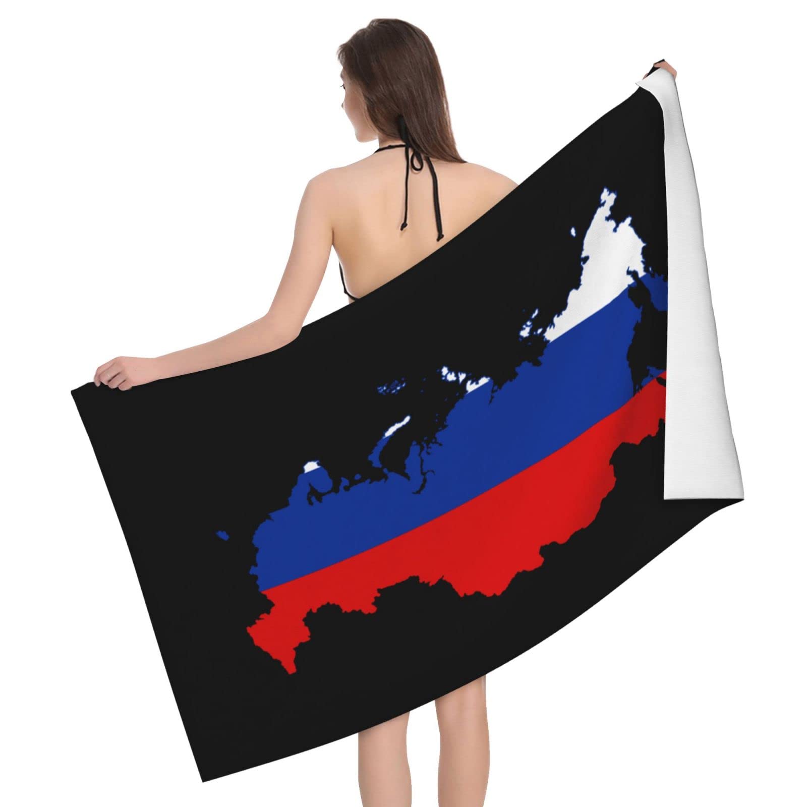 Lsjuee Russia Flag Map Bath Towel Absorb Water Quick Dry Bath Towel, for Beach, Swimming Pool, Camping