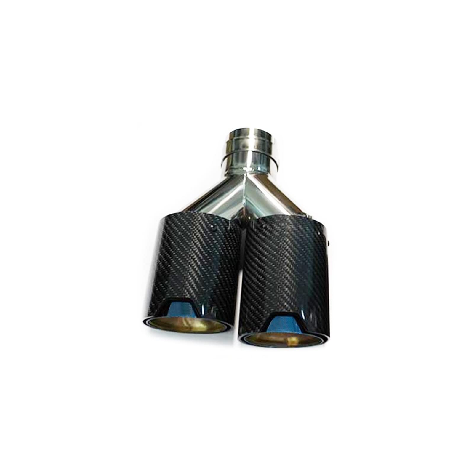 RCKLCY 1PCS Y Shape Dual Outlet Exhaust Burnt Blue Pipe Glossy Black Carbon Fiber Exhaust Pipe Tail Exhaust Muffler Tip Compatible with BMW (Color : in 57mm Out 93mm)