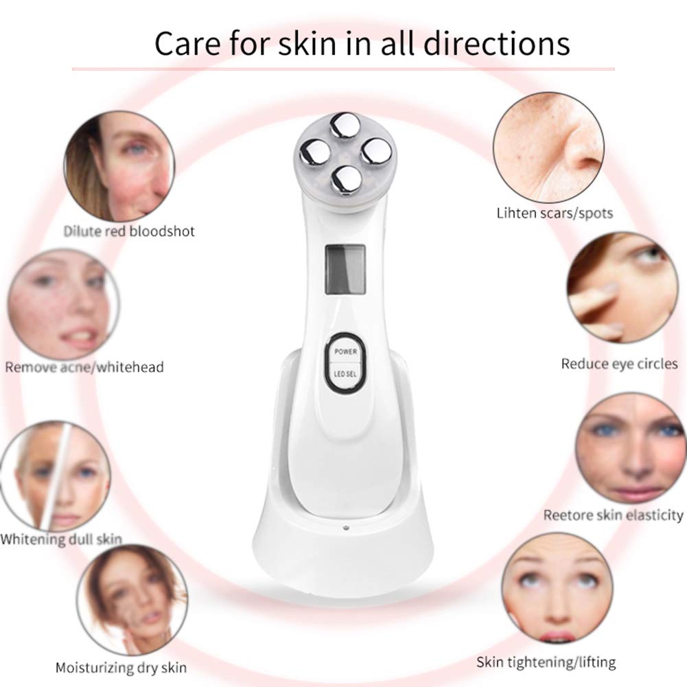 Aparato Facial Ultrasonido, carga de inducción inalámbrica USB Terapia de luz LED Máquina de elevación facial de alta frecuencia antienvejecimiento, 6 modos Masajeador antiarrugas (negro)