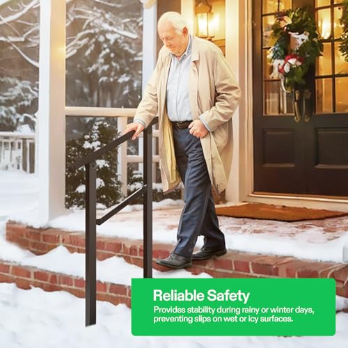 Image of VIVOSUN Outdoor Handrail, 2 Step Stair Handrail, 26 inch x 36 inch Fits 1 to 2 Steps, Wrought Mattle Iron Handrail for Concrete Steps, Porch Steps, One-Step Assembly, Black