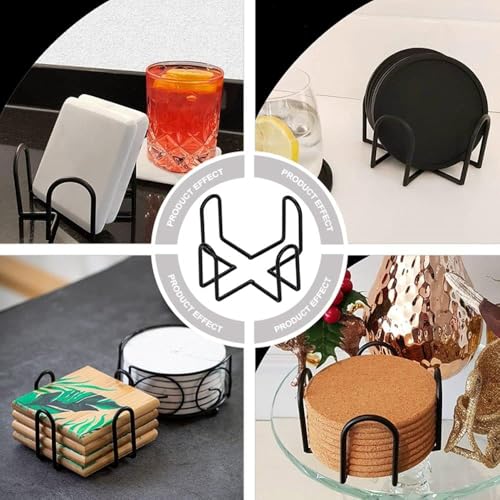 Black 4.4 Inch Iron Metal Coaster Holder for Both Round and Square Coasters New Modern Design, Stronger, Thicker Construction Holds Up to 7 Coasters Bar Tools