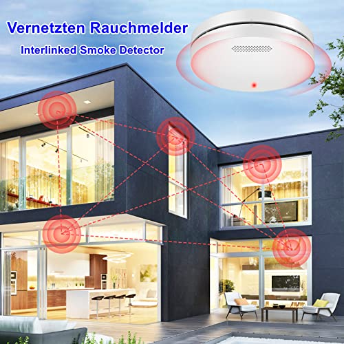 XINDUM Rauchmelder Vernetzt 6er Set Funkrauchmelder mit 10 Jahre Batterie Flach weiß Feueralarm...