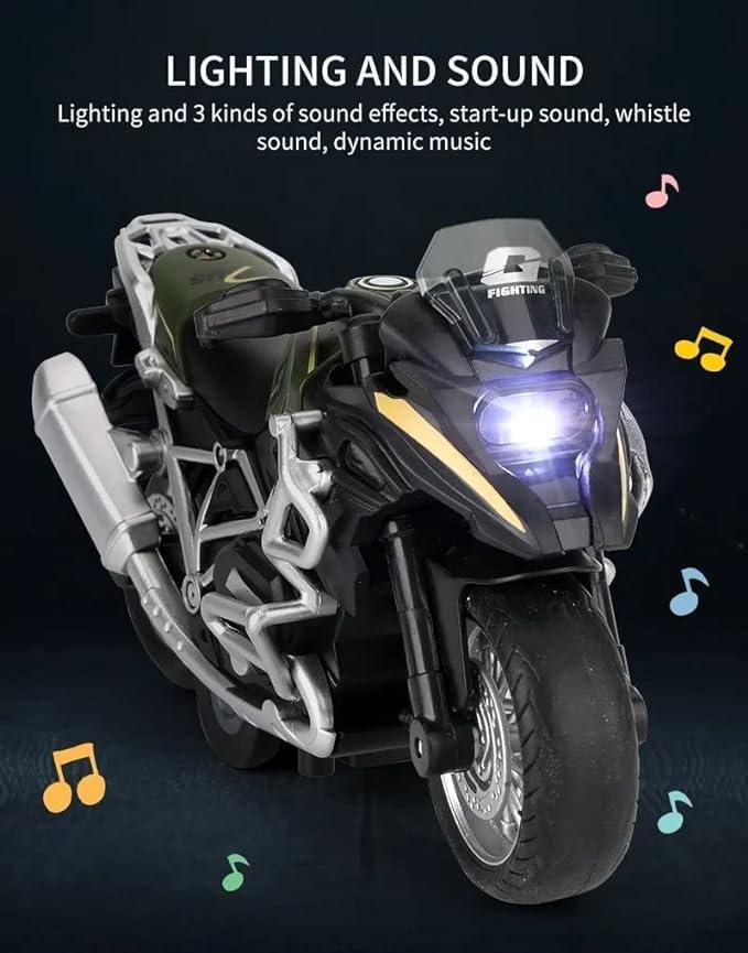 Image of FEXXA Police Motorcycle Toy - Pull Back Motorcycle Toys, Tiny Gift with Music Lighting, Latte Motorcycles Toy for Kids Boys Age 3-8 Year Old [NEW] (TOURTER Bike -Green)