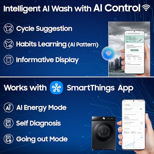 Image of Samsung 12 kg (Wash) / 7 kg (Dry), 5 Star, AI EcoBubble, AI Wash, AI Control, AI Energy Mode, Air Wash, Hygiene Steam, Wi-Fi, Fully-Automatic Front Load Washer Dryer (WD12FB8B94GBTL, Black)