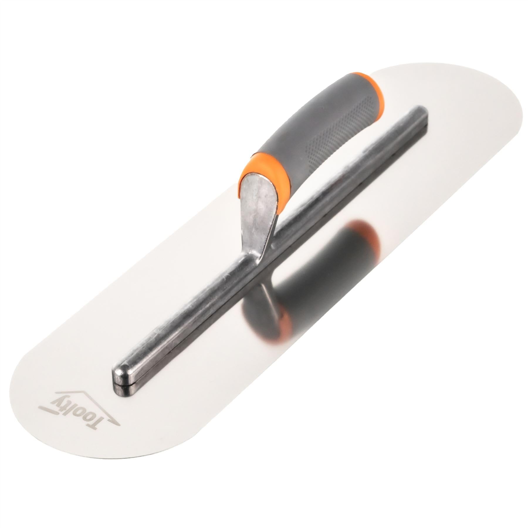 Toolty Heavy Duty Stainless Steel Pool Trowel - Concrete Finishing Trowel - Fully Rounded - 480mm - 19" - Rubber Handle - DIY - TLTY-5416