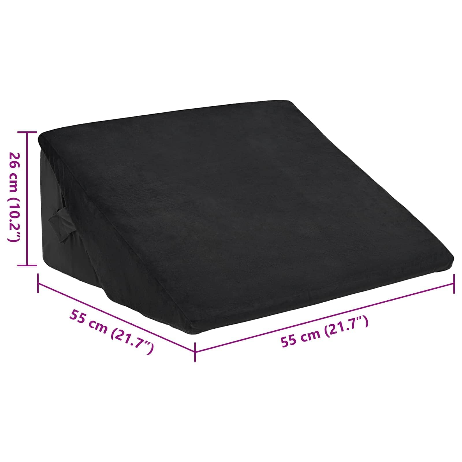 Cojín de esquina negro 55 x 55 x 26 cm de espuma viscoelástica funda de terciopelo y poliéster, diseño ergonómico para soporte de espalda y postura, ideal para cama o sofá, cuidado