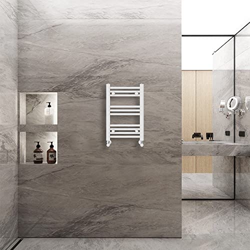 Warmehaus Radiador de toallero con calefacción recta, color blanco, 600 x 400 mm, radiadores de calefacción central para baño y cocina