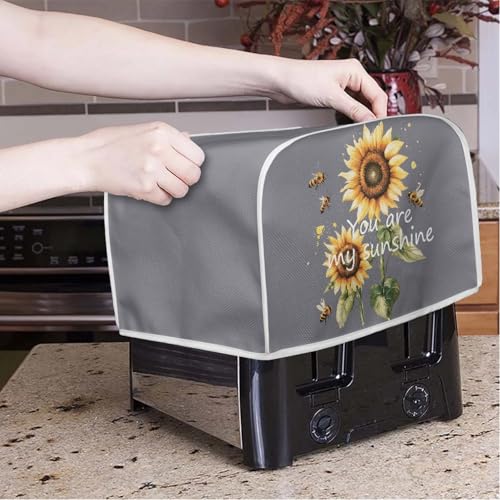 Image of Kitchen Toaster Dust Cover Bakeware Protector Compatible with 4 Slice Toaster Top Handle Design Heat-Resistant Dust Protection Anti-scratch, Sunflower You Are My Sunshine Gray