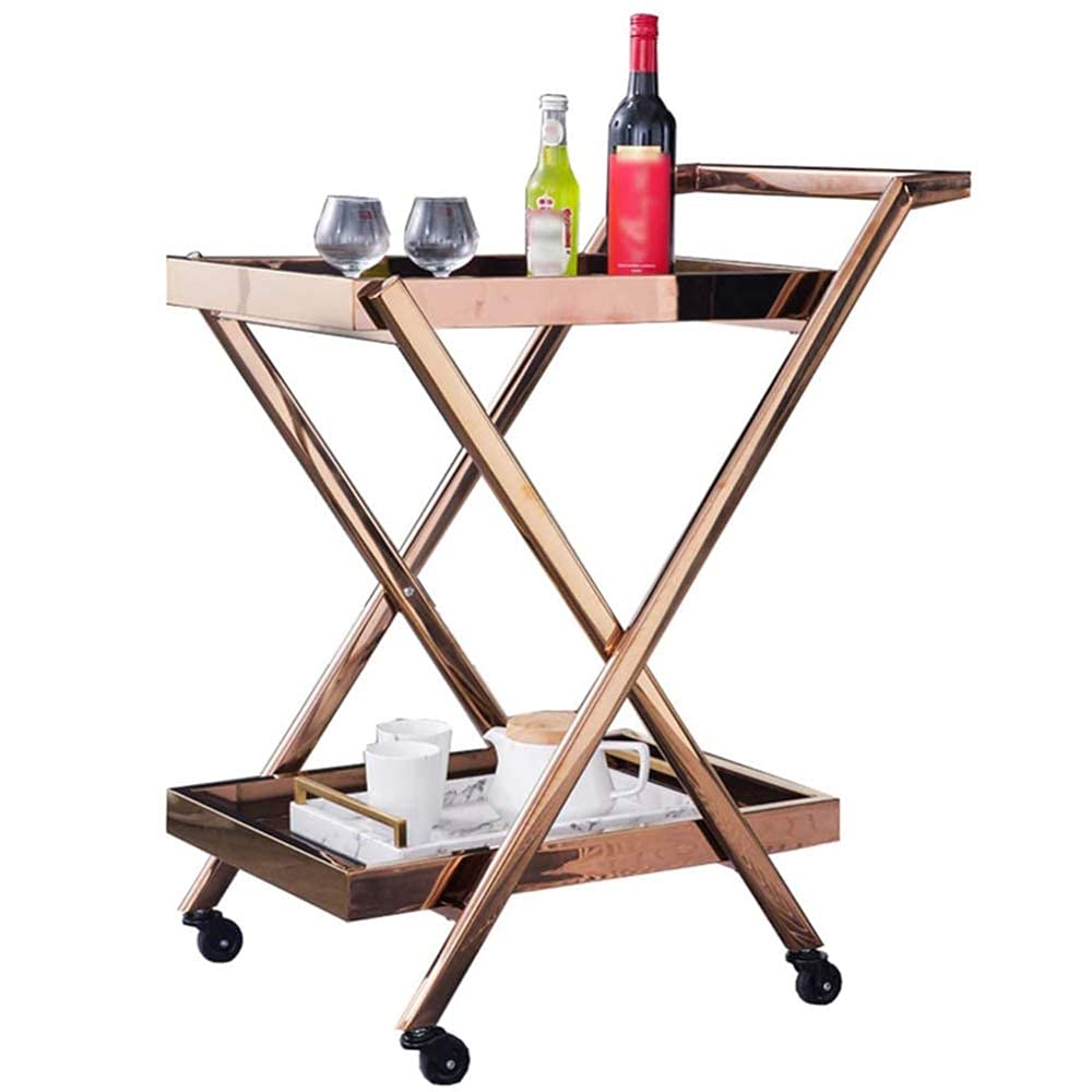 OLSKFUH Rolling Bar Cart,Glass Serving Trolley With Stainless Steel Frame,Tea/Wine Utility Carts With 4 Wheels,Ideal For Home,Kitchen, Hotel Or Restaurant,