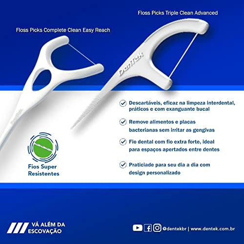 Kit Fio Dental Dentek Floss Picks Triple Clean Advanced Clean 180 unidades