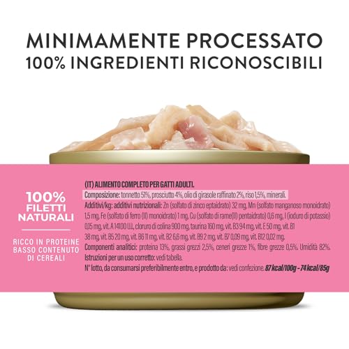 Schesir, Thunfisch mit Gelee-Schinken, komplettes Nassfutter für Katzen, mit zusätzlichen Vitaminen, 100% natürlich, 6 Dosen à 85 g