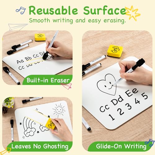 Ohuhu Whiteboard Klein A4, Doppelseitige Mini White Board mit Stiften und Radiergummis, Trocken Abwischbare, Tragbares, für Schüler, Schule, Heim Büro (30 Pack Whiteboard Set)