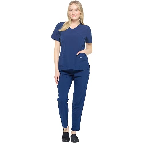 Dagacci Medical Uniform Women's Fitted Y Neck Natural Scrub Set