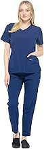 Dagacci Medical Uniform Women's 4-Way Stretch Fitted Y Neck Natural Scrub Set