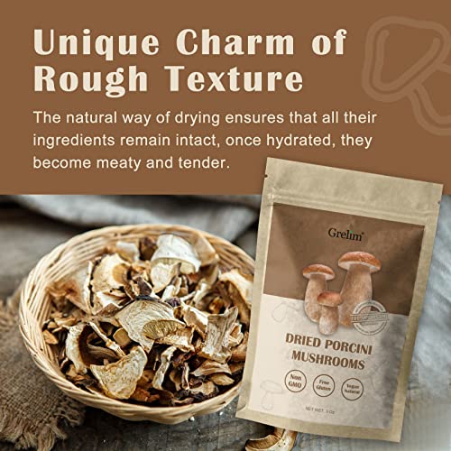 GRELIM Dried Porcini Mushrooms, New Season Sun Dried Wild Porcini All