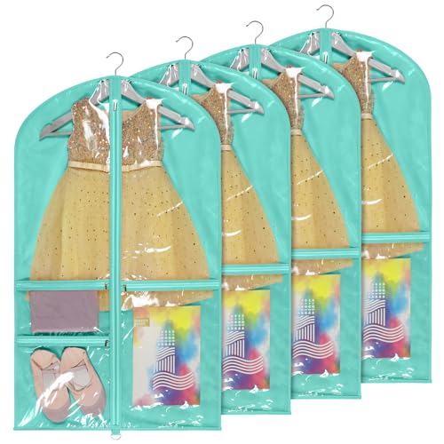Univivi 40 Inch Dance Costume Garment Bags for Dancers, Green, 4 Pack