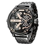 Nextstart Men Dual-movt Big Dial Japan Luxury Military Watches Men Stainless Steel Strap Wristwatches