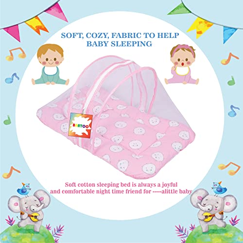 Bantoo-New-Born-Baby-Bedding-Set-Cotton-Mattress-with-Mosquito-Net-0-6-Months-Pink