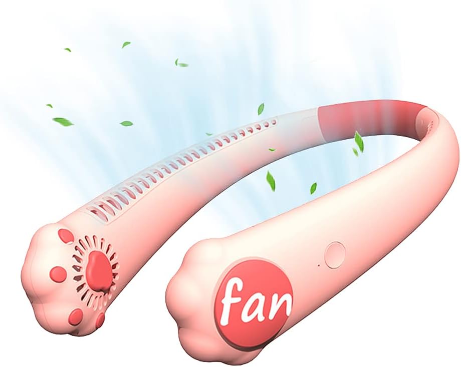Cartoon Hanging Neck Fan Portable, Mini USB Cat Claw Bladeless Fan, Hands Free Neckband Silent Fan, Air Cooler Wearable Fan for Sport Office Outdoor, Kids Girls Boys Women Gift Pink