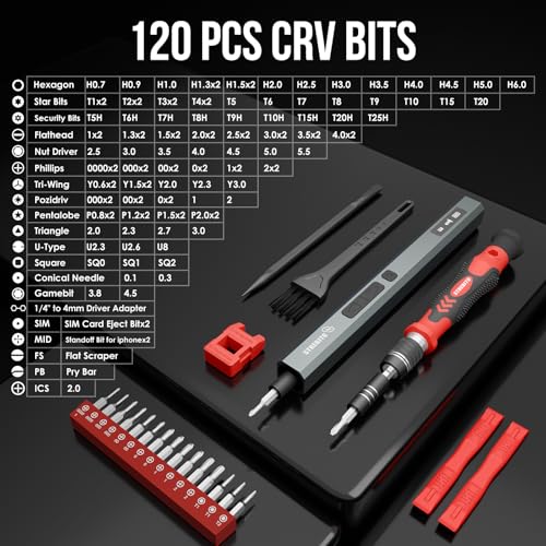 Image of STREBITO 144-Piece Upgraded Electric Screwdriver, Max 0.7 N.m, 120 Magnetic Bits, 5-gear Torque Adjustment, Precision Screwdriver Set, Repair Tool Kit for Tech, Electronics and PC