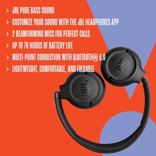 JBL Tune 530 BT Wireless On-Ear Kopfhörermit JBL Pure Bass Sound, Bis zu 76 Stunden Musikwiedergabe, Bluetooth 6.0, leichtem, faltbarem Design, Google Fast Pair, Microsoft Swift Pair, Violett 4