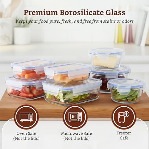 Image of Amazon Brand - Solimo Glass Food Storage Container Set, Round & Rectangular - Pack of 7, Airtight & Leakproof, Microwave & Freezer Safe, Transparent