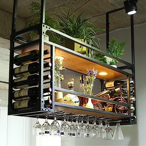 Adjustable Ceiling Wine Glass Rack - Industrial Metal Hanging Bottle Holder & Glass Organizer, Wall-Mounted Storage Shelf for Wine Lovers, Space-Saving Design