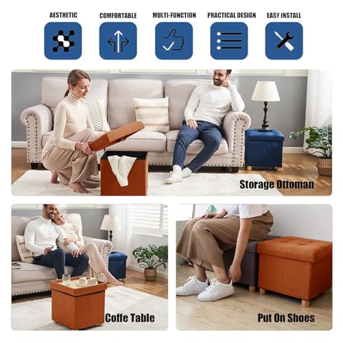 Image of BRIAN & DANY 15 Inches Ottoman with Storage, Square Small Storage Ottoman Foot Rest with Legs, Ottomans Foot Stool for Dorm, Living Room, Entryway (Burnt Orange)