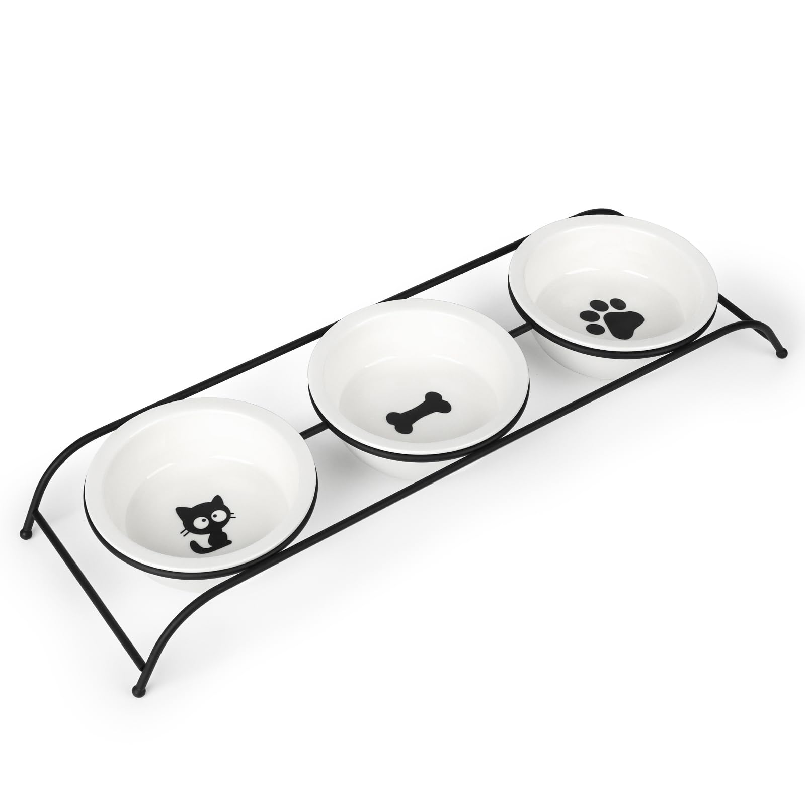 (incomplete)YauYik Cat Bowls with Stand - Small Dog Bowls Elevated for Multiple Cats or Puppies - Ceramic Pet Feeder Bowl Dishes 3-Pcs Set with Raised Non-Slip Metal Holder, Protect Cats Dogs Spine
