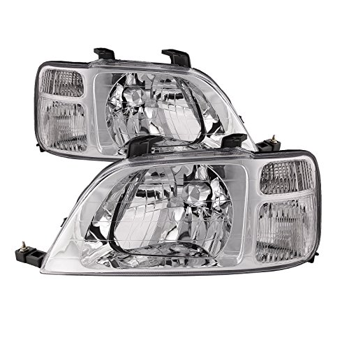 HEADLIGHTSDEPOT Chrome Housing Halogen Headlights Compatible With Honda CR-V 1997-2001 Includes Left Driver and Right Passenger Side Headlamps