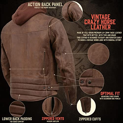 Image of Milwaukee Leather Men's Premium Leather Motorcycle Riders Vented Jacket with Removable Hoody Liner