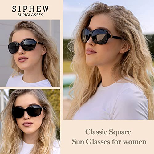 Image of SIPHEW Polarized Sunglasses for Women | Vintage Square Sunglasses w UV400 Protection | Womens Wraparound Shade