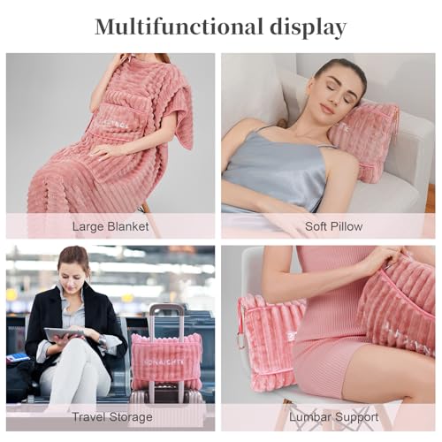 Travel Pillow and Blanket Set Travel Blanket Airplane Compact with Bag Travel Blanket Airplane Travel Essentials Car Blankets for Adults (Light Pink) - Image 6