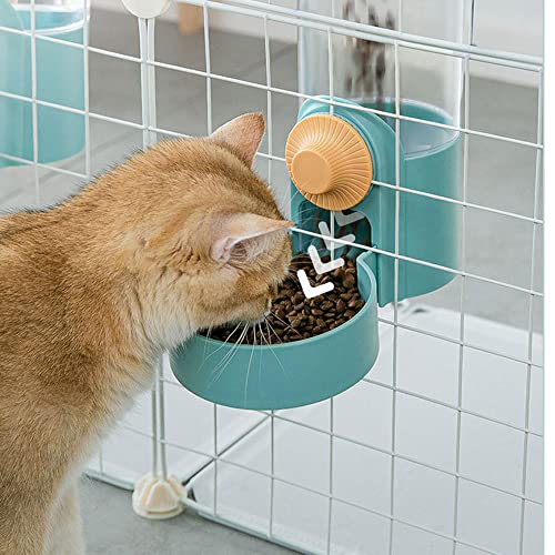 Pet Dog Cat Hanging Automatic Feeders Drinking Bowls 40Oz, Auto Gravity Pet Feeder Water Set, Cage Pet Feeding Bowls Dispenser For Cats Dogs Puppy, Rabbit Hamsters Chinchilla Hedgehog (Green-Food) #TOP4