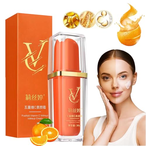 Swarous Vitamin C Makeup Tone Up Cream, Five Vitamin C Tone-Up Cream, Moisturizing Brightening Concealer Smooth Tone Up Cream, Lightweight Long Lasting Vitamin C Face Serum Moisturizer Cream (1PCS)