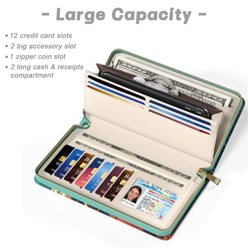 Image of Aiawoxc Womens Wallet, RFID Wristlet Wallets for Women, Ladies Clutch Purses, Large Travel Card Holder with Phone Holder | RFID
