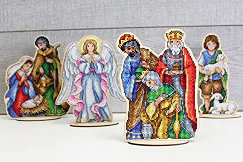 Recopilación de Bases de madera contrachapada los 5 más buscados. 42 Three Wise Men - Kit de punto de cruz de Navidad sobre base de madera, kit de punto de cruz contado en la madera contrachapada Bible Christ Birth Story MP Studia O-029