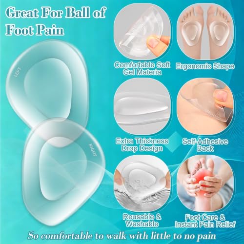 Image of Shynek 20 Pack Metatarsal Pads, Ball of Foot Cushions for Women | Soft Gel Adhesive Foot Pad Insoles Forefoot and Sole Support, Pain Lessen Metatarsalgia Morton's Neuroma for Women and Men