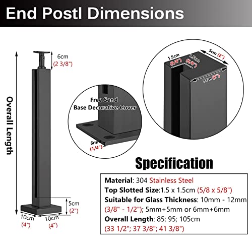 304 Stainless Steel Railing Post for Glass Panels - Deck & Stair Railing System, End Post, 37.4in (95cm) - Durable Glass Fence Solution for Outdoor Spaces