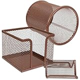 GAROZATION Metallic Schreibtisch Organizer Set mit Stifthalter Zettelbox und Visitenkartenhalter in Roségold Multifunktional für Büro Schule und Zuhause Stabiler Metall Mesh Halter